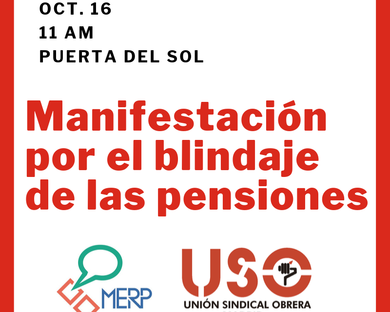 Mañana nos manifestamos con la MERP por el blindaje de las pensiones