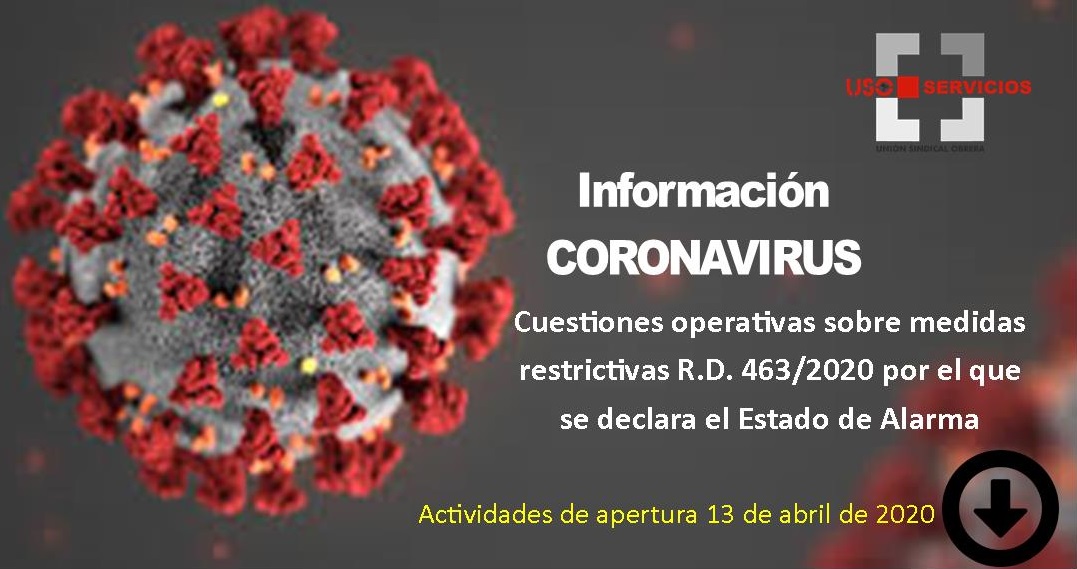 Cuestiones operativas sobre medidas restrictivas R.D. 463/2020 por el que se declara el Estado de Alarma, actualizado a 2 de abril del 2020