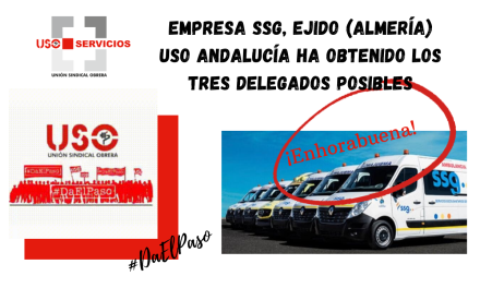 En las elecciones sindicales de la empresa SSG, Ejido (Almería),USO-Andalucía ha obtenido los tres delegados posibles