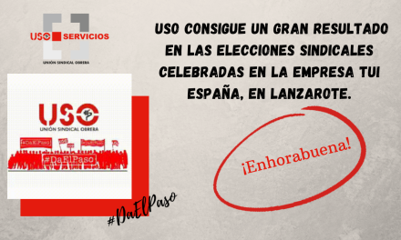 USO consigue un gran resultado en las elecciones sindicales celebradas en la empresa TUI España, en Lanzarote.