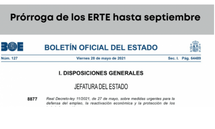 Se publica el Real Decreto-ley 11/2021, de 27 de mayo, por el que se prorrogan los ERTE hasta el 30 de septiembre.